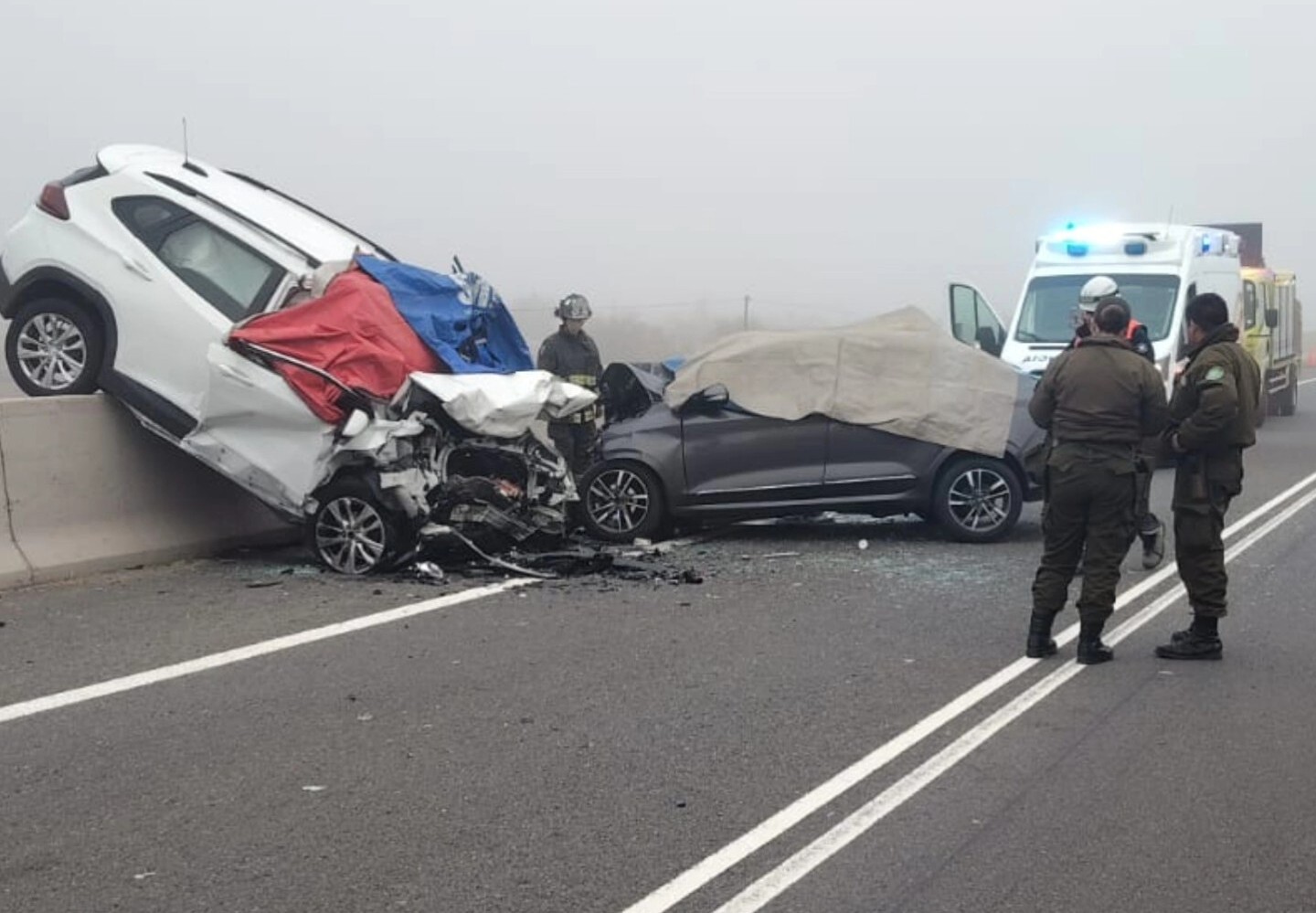 Tres personas fallecidas deja violenta colisión frontal en la Autopista Los Libertadores