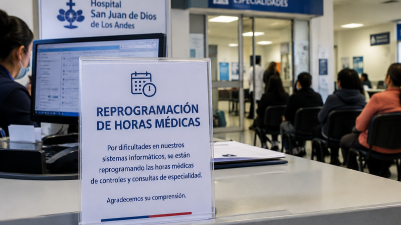 Hospital San Juan de Dios de Los Andes reprograma horas médicas por fallas en sus sistemas informáticos